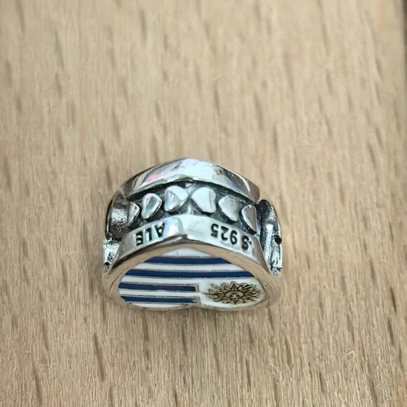 😁Pandora Uruguay Flag Dangle Heart Bead Charm Pendant, S925 Silver Bracelets - Picture 3 of 4